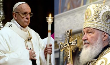 Papež František a moskevský patriarcha Kirill (koláž) (wikimedia commons (Krassotkin))