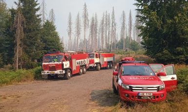 Likvidace požáru v okolí Hřenska objektivem hasičů (HZS ÚK, se svolením autora)