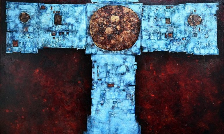 Kříž jako symbol naděje, oltářní obraz v Jedovnicích (Mikuláš Medek, 1963) (Jindřich Nosek / wikimedia commons (volné dílo))