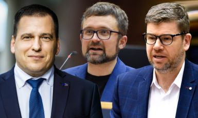 Čeští europoslanci Tomáš Zdechovský (KDU-ČSL), Mikuláš Peksa (Piráti) a Jiří Pospíšil (TOP 09) (Tomáš Zdechovský / Evropská unie / FORUM 24)