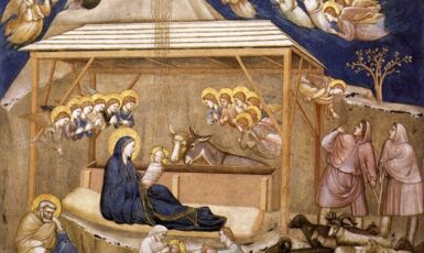 Vánoce čili Narození Ježíše Krista (Giotto di Bondone, Assisi, freska, kolem 1310) (WikiMedia (volné dílo))