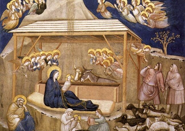 Vánoce čili Narození Ježíše Krista (Giotto di Bondone, Assisi, freska, kolem 1310) (WikiMedia (volné dílo))