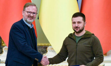 Český premiér Petr Fiala (ODS) a ukrajinský prezident Volodymyr Zelenskyj (Profimedia)