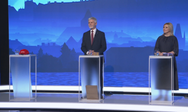 Petr Pavel a Danuše Nerudová v předvolební debatě na CNN Prima News. (Profimedia)