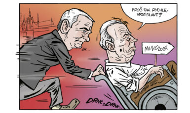 Miloš Zeman konečně odjíždí. (Kresba: Štěpán Mareš)