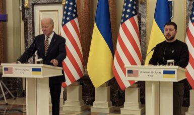 Americký prezident Joe Biden se svým ukrajinským protějškem Volodymyrem Zelenským v Kyjevě (Verkhovna Rada of Ukraine / se souhlasem)