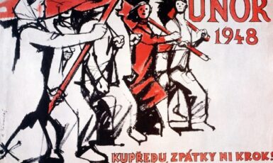 Plakát Adolfa Zábranského oslavující tzv. Vítězný únor 1948  (Wikimedia Commons (volné dílo))
