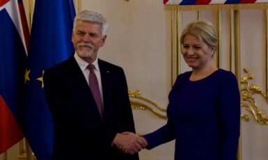 Prezident Petr Pavel a slovenská prezidentka Zuzana Čaputová v Prezidentském paláci (Vojtěch Laštůvka / FORUM 24)