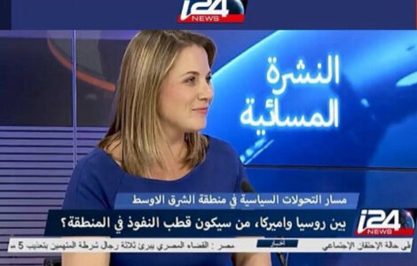 Poslankyně Knessetu Ksenia Světlovová ve studiu arabského vysílání izraelské televize i24news
