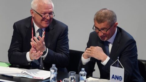Jaroslav Faltýnek a premiér Andrej Babiš na sjezdu hnutí ANO