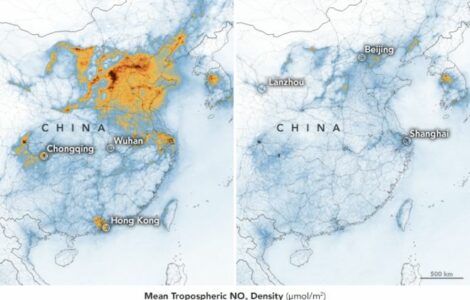 Data z ledna a února loni a letos ukazují na dramatický pokles míry  znečištění ovzduší v Číně 