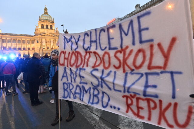 Ilustrační fotografie z demonstrace proti vládním opatřením proti koronaviru a za návrat dětí do škol, která se konala 17. listopadu 2020 v centru Prahy. 
