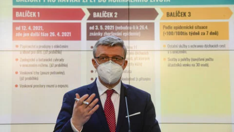 Vicepremiér Karel Havlíček vystoupil 22. dubna 2021 v Praze na tiskové konferenci po mimořádném zasedání vlády.