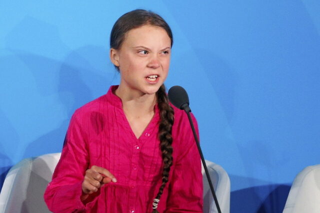 Rozzlobená švédská eko-misionářka Greta Thunberg na klimatickém summitu OSN v New Yorku (23. 9. 2019)