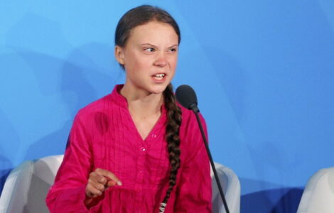 Rozzlobená švédská eko-misionářka Greta Thunberg na klimatickém summitu OSN v New Yorku (23. 9. 2019)