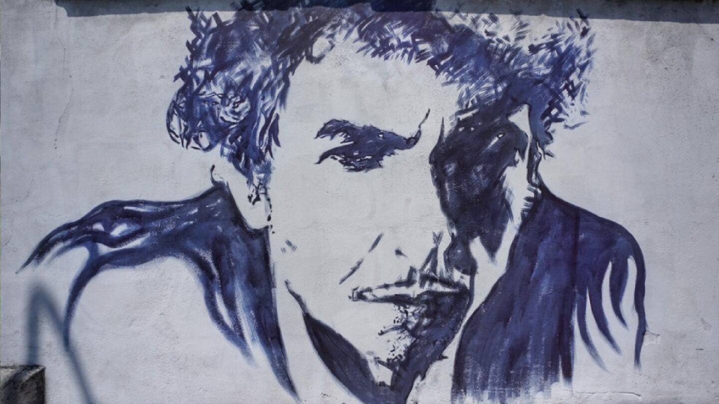 Umělec Bob Dylan umělecky ztvárněný.