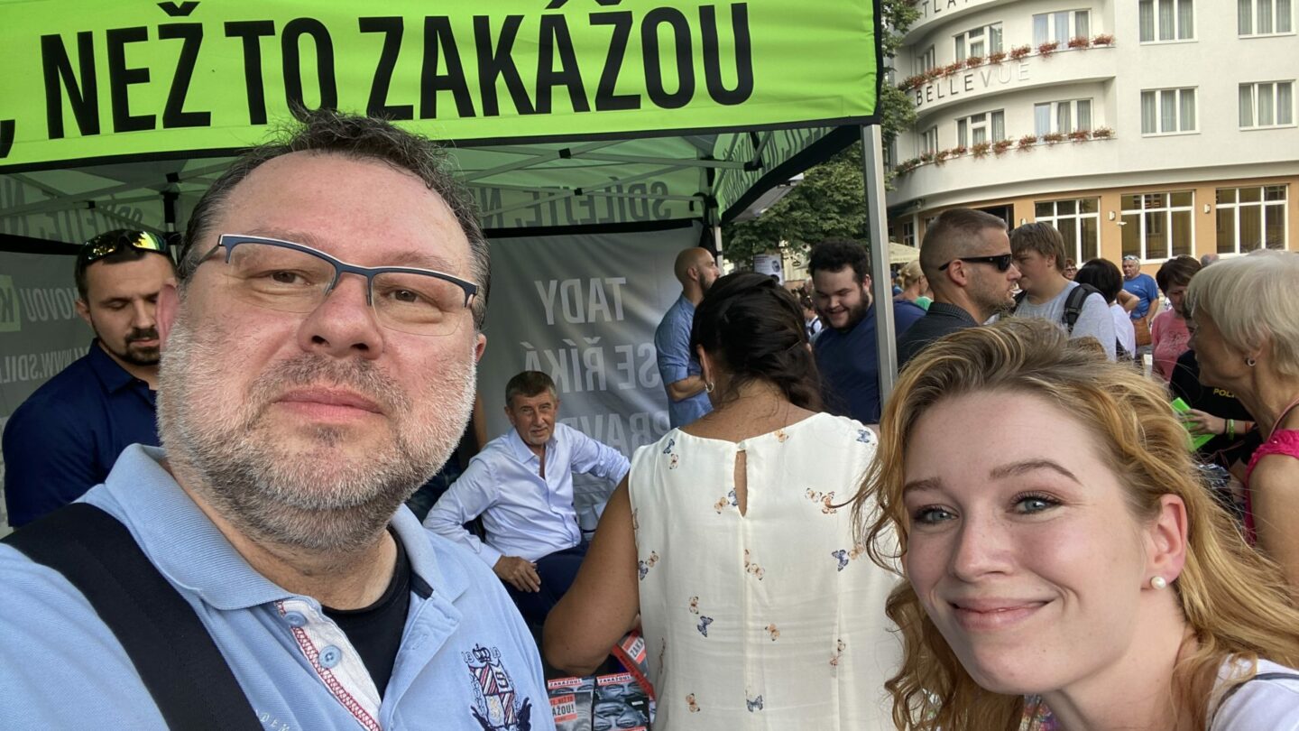 Jaroslav Kmenta a Veronika Kučíková na setkání s Andrejem Babišem v Poděbradech.