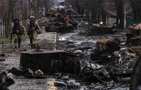 Ulice města Buča po stažení ruských vojsk.