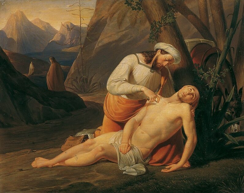 Milosrdný Samaritán na olejomalbě Erasma von Engert (1835)