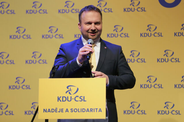 Předseda KDU-ČSL Marian Jurečka během zahájení volebního sjezdu strany.