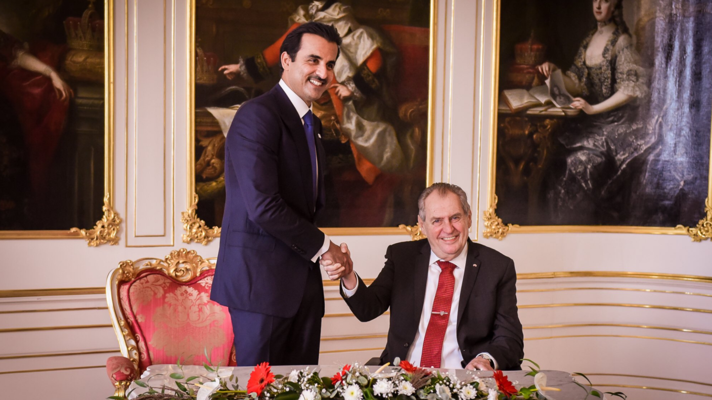 Katarský emír Tamim bin Hamad Sání, prezident Miloš Zeman