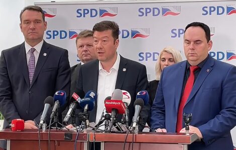 Radim Fiala, Tomio Okamura a Jan Hrnčíř (všichni SPD)