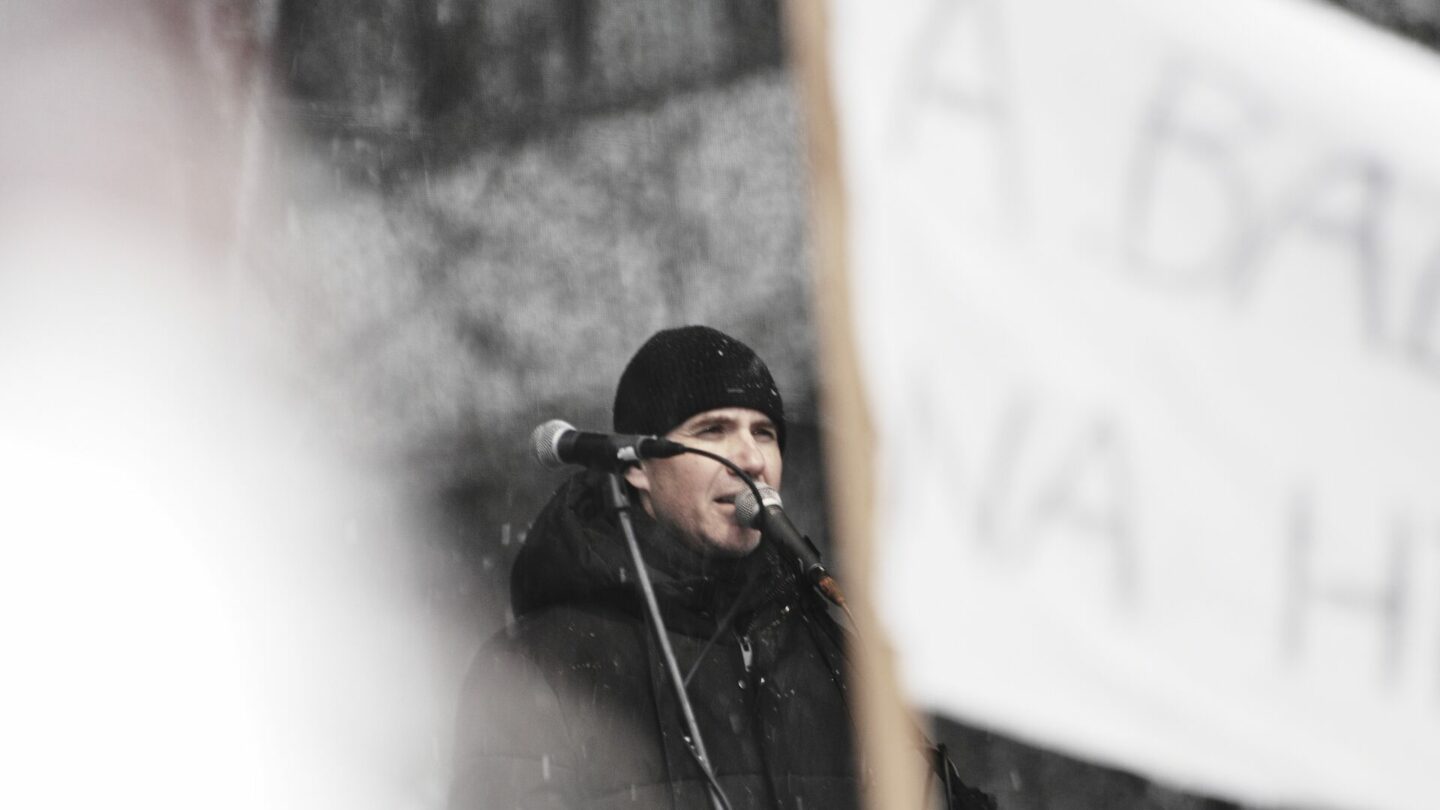 Ladislav Vrabel na demonstraci na Václavském náměstí v lednu 2023