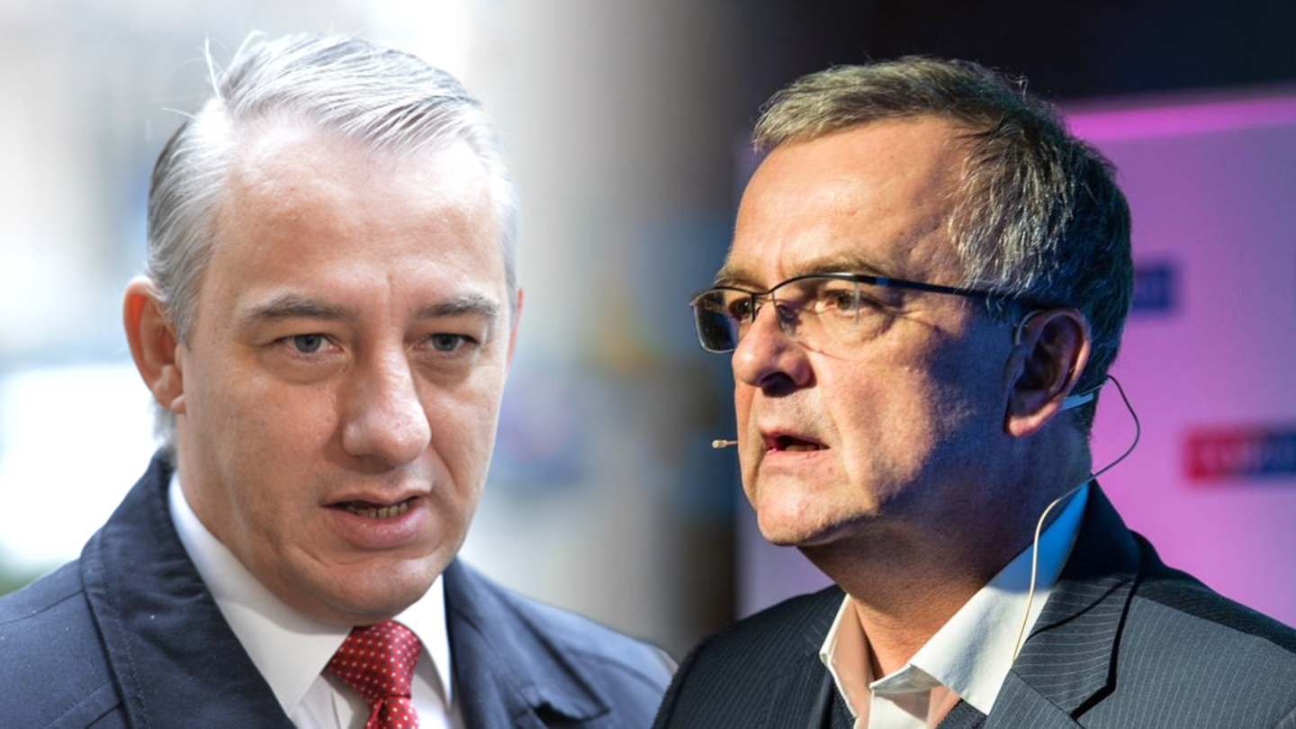 Předseda Českomoravské konfederace odborových svazů (ČMKOS) Josef Středula, exministr financí Miroslav Kalousek