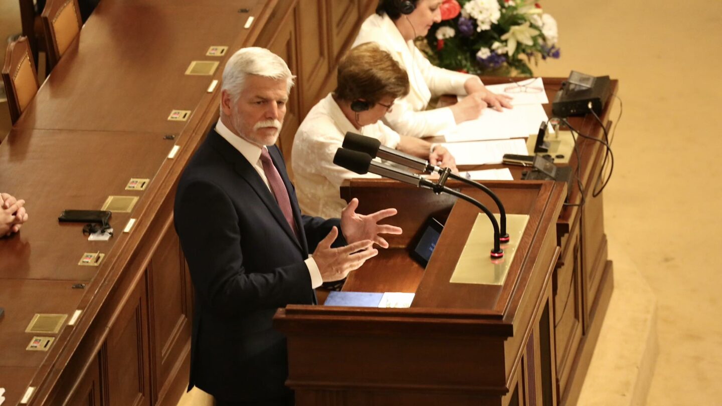 Prezident Petr Pavel při projevu v e Sněmovně