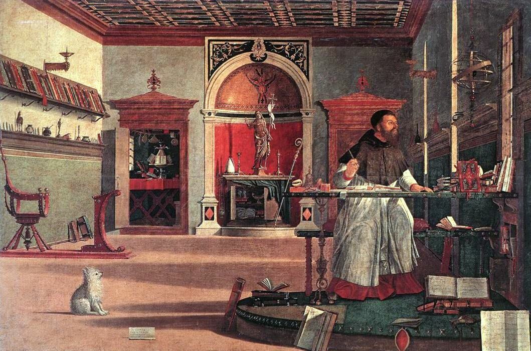 Svatý Augustin ve své studovně, tempera na plátně od benátského renesančního malíře Vittora Carpaccia (1502).