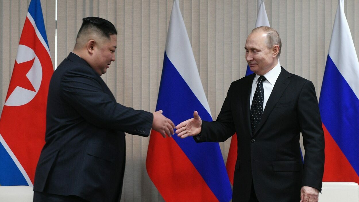 Kim Čong-un, vůdce Severní Koreje,  a Vladimir Putin, vůdce Ruska