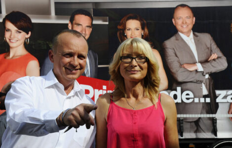 Šéfredaktorka zpravodajství televize Prima Jitka Obzinová s moderátorem Karlem Voříškem.