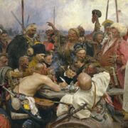 Záporožští kozáci píší dopis tureckému sultánovi – olejomalba ruského malíře Ilji Repina, jenž byl ukrajinského původu, vznikala v letech 1880–1891.