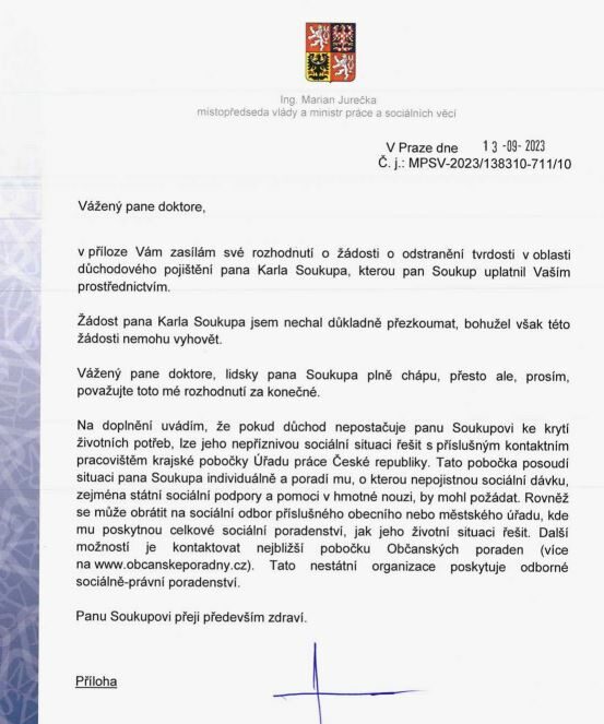 Dopis ministra Jurečky.