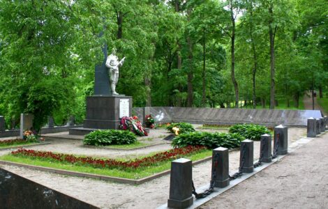 Letní pohled na památník s věčným ohněm v obci Krasnoje Selo, kde k incidentu došlo. 