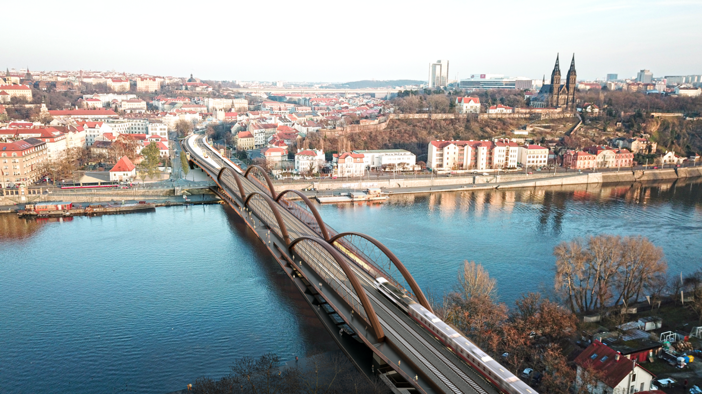 Nová podoba železničního mostu pod Vyšehradem.