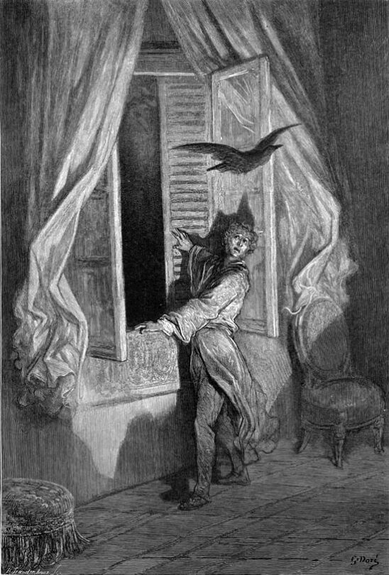 Ilustrace k básni Havran od francouzského umělce Gustava Dorého.