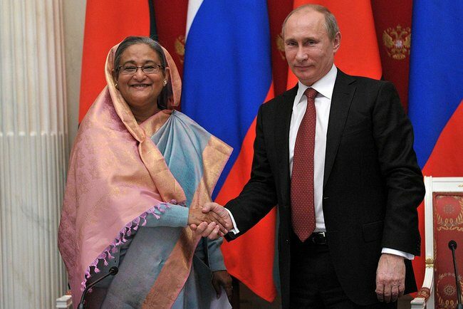 Bangladéšská premiérka Hasína Vadžídová a ruský diktátor Putin.