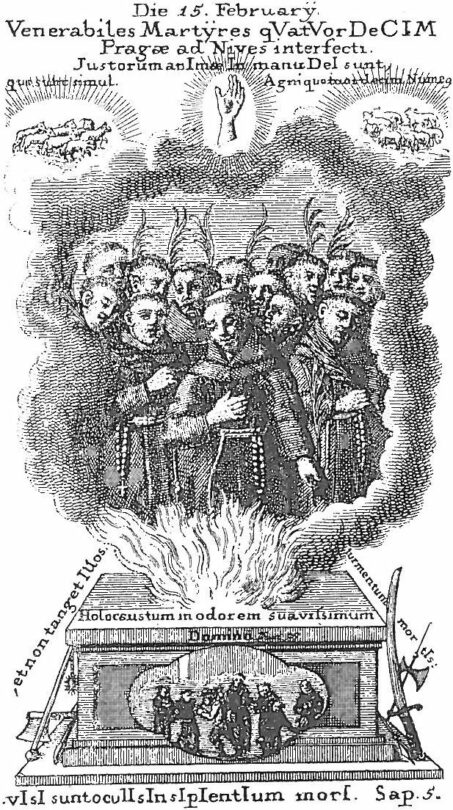 Čtrnáct pražských mučedníků na rytině z roku 1773.