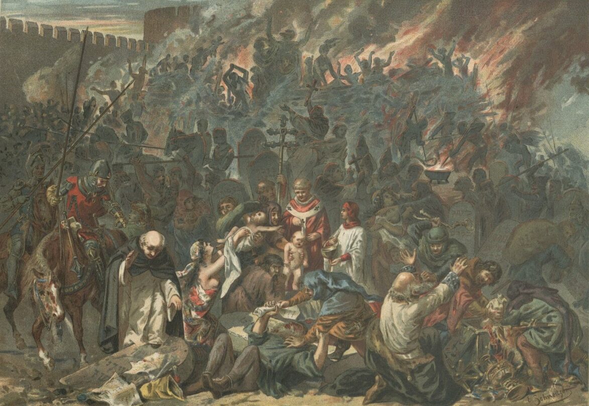 Během pogromu ve Štrasburku 14. února 1349 byla téměř celá, dva tisíce duší čítající židovská obec smetena z povrchu zemského úmyslně založeným požárem. 