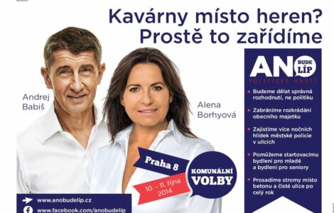 Alena Borhyová na plakátu s Andrejem Babišem před komunálními volbami