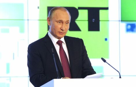 Ruský diktátor Vladimir Putin hovoří na svém kanálu RT