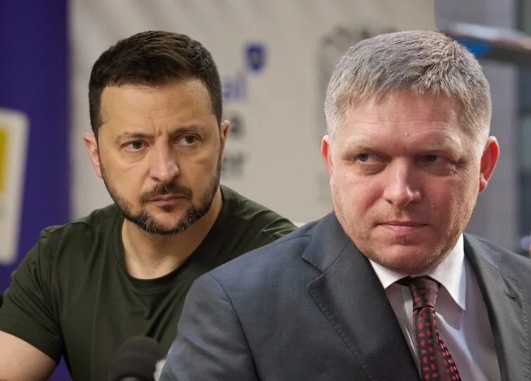 Ukrajinský prezident Volodymyr Zelenskyj, slovenský premiér Robert Fico