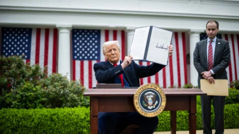 Americký prezident Donald Trump při oznámení zavedení cel.